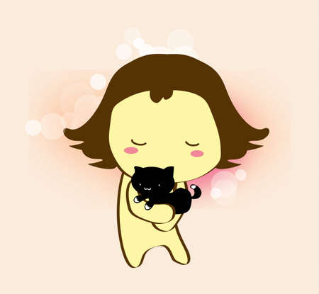 a girl lover little catのイラスト素材