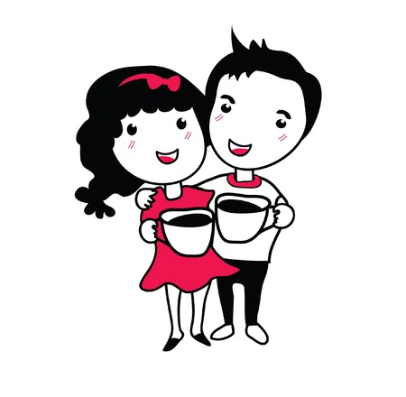 boy and girl sweet coffee のイラスト素材