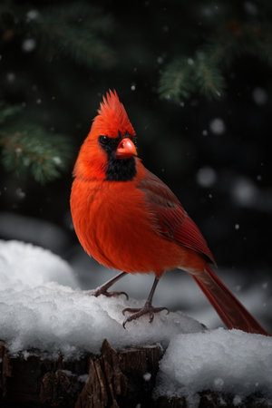 red male Northern Cardinal bird (cardinalis cardinalis) in winter snow