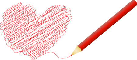 Red pencil and drawn heartのイラスト素材