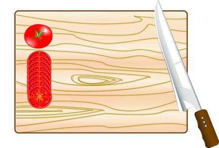 TOMATO CUT on the chopping wood.のイラスト素材