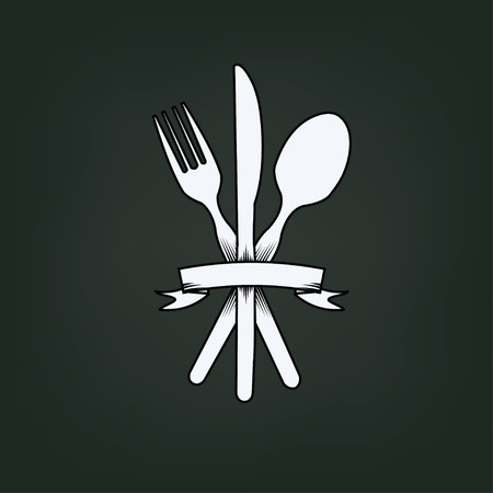 knife, fork and spoon with labelのイラスト素材