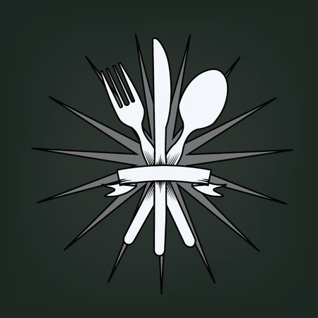 knife, fork and spoon with labelのイラスト素材