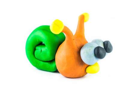 snail , clay on white backgroundの写真素材