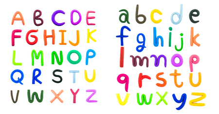 English letters, clay on white backgroundの写真素材