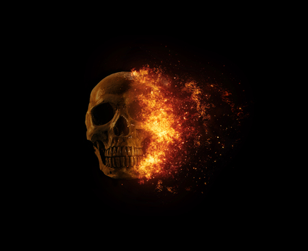 skull flames Fire effectの写真素材