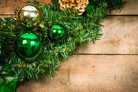Christmas wreath  on woodの写真素材