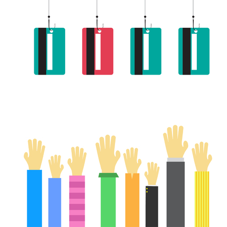 Credit cards with  fish Hook and  handのイラスト素材