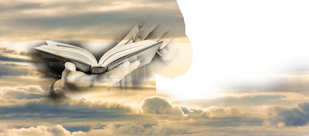 Muslim Man holding the Koran ,Double Exposure Effectの写真素材