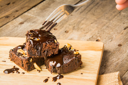 chocolate nut brownie cake decoratedの写真素材