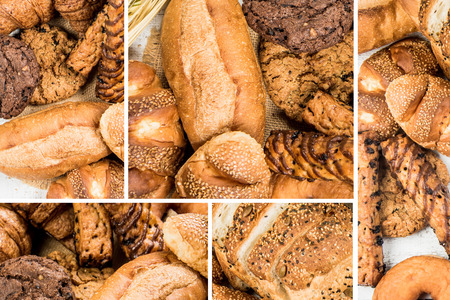 Collage of bakery  food close-up for backgroundの写真素材