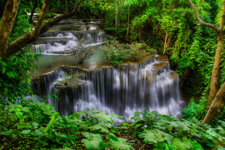 Huay Mae Khamin, Paradise Waterfall located in deep forest of Thailand.の写真素材