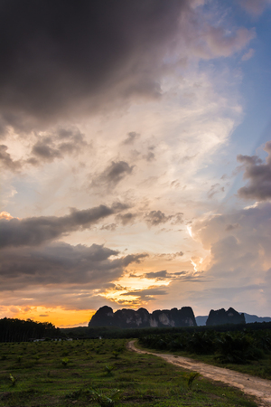 sky in twilight time with mountain ,Thailandの写真素材