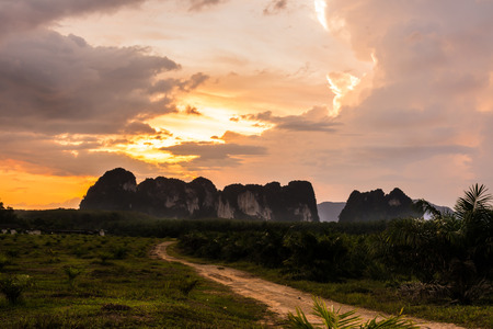 sky in twilight time with mountain ,Thailandの写真素材