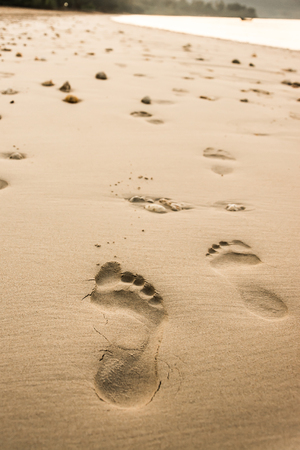 Footprints on the beachの写真素材