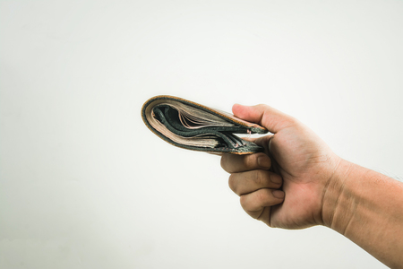wallet in hand on white background .の写真素材