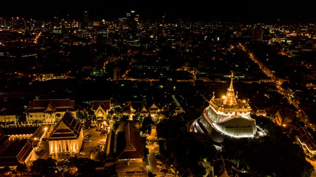 'Golden Mountain '  Wat Saket Ratcha Wora Maha Wihan popular Bangkok tourist attraction , Landmarks of bangkok Thailand .  top viewの写真素材