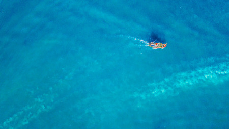 Aerial view of speed boat in the sea .の写真素材