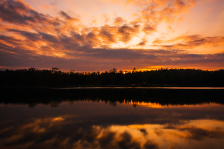 landscape of sky sunset and Reflection of water .の写真素材