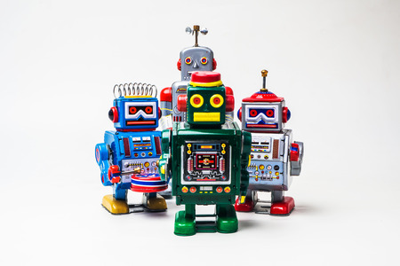 robot tin toy on white background . .の写真素材