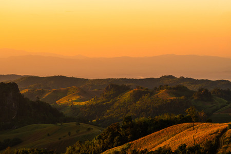 landscape Mountain with sunset  in  Nan Thailand .