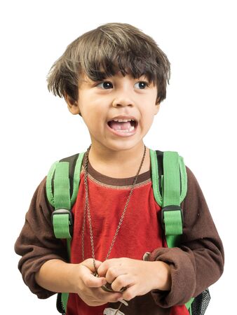 Children boy with compass  , isolate background  .の写真素材
