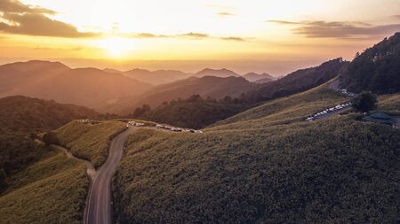aerial view landscape of Mountain in Twilight time nature flower Tung Bua Tong Mexican sunflower...
