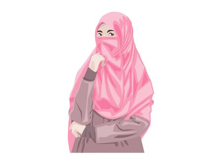 Beautiful Muslim Women with Niqab. Cartoon of Islamic Women in Niqabのイラスト素材