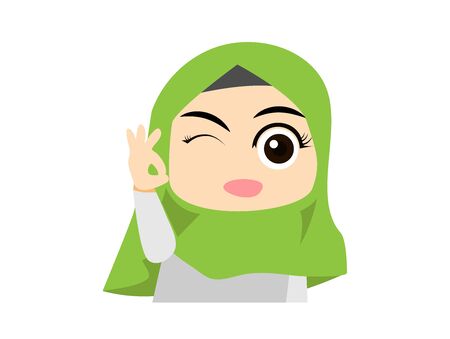 muslim girl with okay hand sign, cartoonのイラスト素材