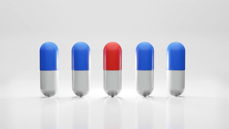 Capsules isolated on white background . Medical Pill Icon Closeup Isolate , Three dimensions 3Drenderの写真素材