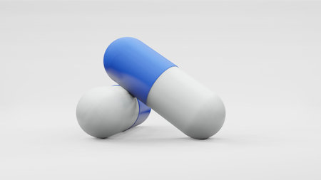Capsules isolated on white background . Medical Pill Icon Closeup Isolate , Three dimensions 3Drenderの写真素材
