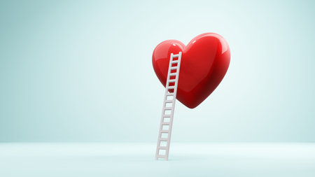 Red heart with staircase , 3D renderの写真素材