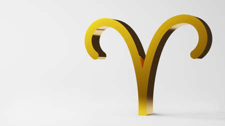 zodiac symbol  Aries signs gold on white background 3D renderingの写真素材