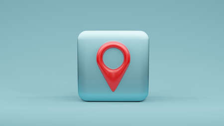 pin icon on square shape , 3d renderingの写真素材