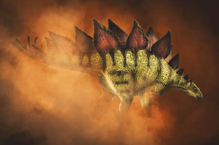 Stegosaurus , dinosaur on smoke backgroundの写真素材