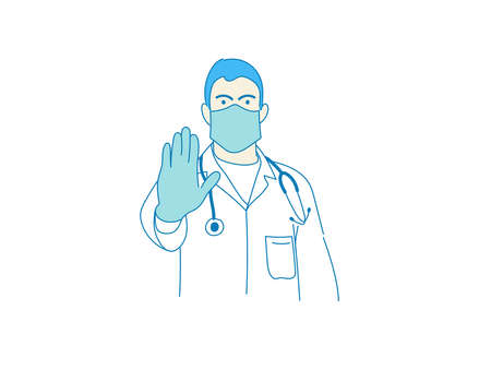male doctor in protective clothing,gloves and mask holding , Coronavirus, social distancing and health concept.のイラスト素材
