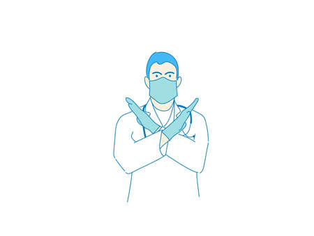 male doctor in protective clothing,gloves and mask holding , Coronavirus, social distancing and health concept.のイラスト素材