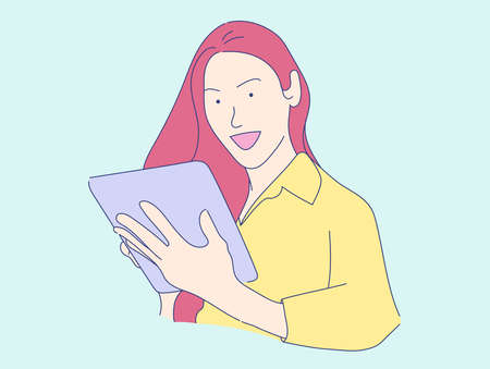 Young woman with tablet businesswoman , business concept vectorのイラスト素材