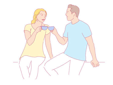 Male and female couples Romantic  positive emotion conceptのイラスト素材