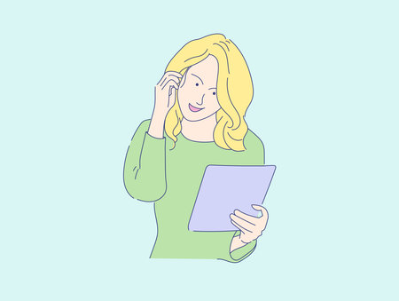 Young woman with tablet businesswoman , business concept vectorのイラスト素材