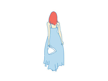 beautiful woman cute girl standing behind , backside view of person , vectorのイラスト素材