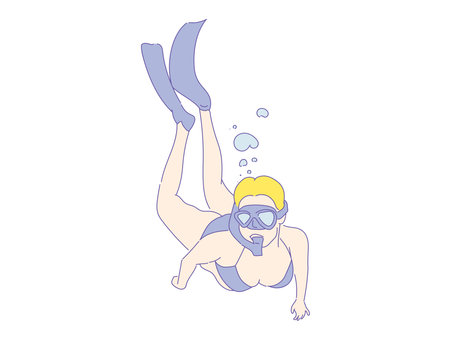 girl or woman free diver , Freediving  in swimwearのイラスト素材