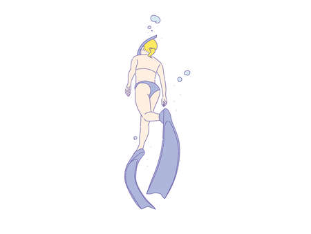 girl or woman free diver , Freediving  in swimwearのイラスト素材