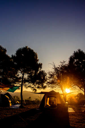 camping atmosphere during sunset , Thailand