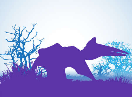 Quetzalcoatlus Dinosaurs silhouettes in prehistoric environment overlapping layers; decorative background banner abstract vector illustrationのイラスト素材