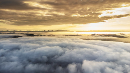 Aerial view of landscape Sunrise above clouds dramatic light