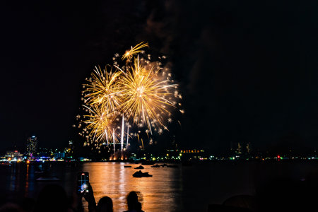 Abstract colored firework background light up the sky with dazzling displayat Pattaya Thailand