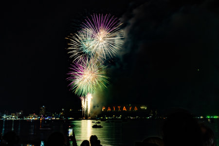 Abstract colored firework background light up the sky with dazzling displayat Pattaya Thailand
