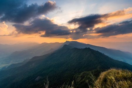 View of   Phu Chi Dao or Phu Chee Dao mountain at Chiang Rai, Thailandの写真素材