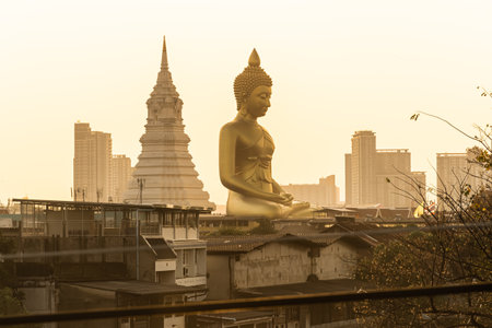 landscape of big buddha in the city large Buddha statue  in Bangkok Wat Pak Nam Phasi Charoe Thailand .の写真素材